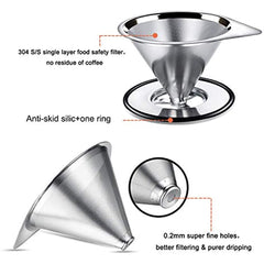 Pour Over Coffee Dripper Stainless Steel Slow Drip Coffee Filter Metal Cone Paperless Reusable