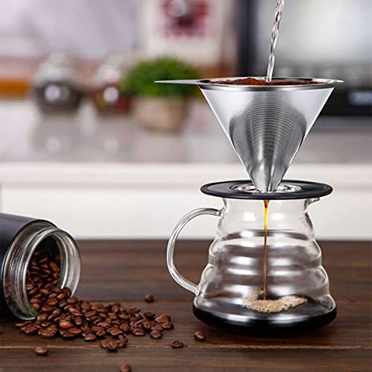 Pour Over Coffee Dripper Edelstahl Slow Drip Kaffeefilter Metallkegel Papierlos wiederverwendbar 