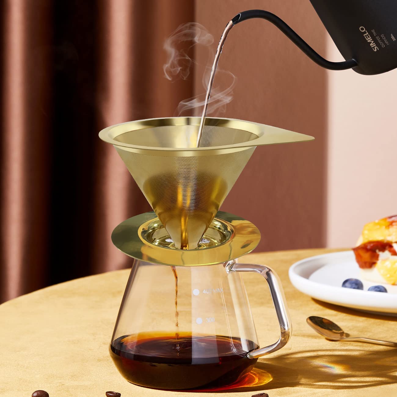 Pour Over Coffee Dripper Edelstahl Slow Drip Kaffeefilter Metallkegel Papierlos wiederverwendbar 