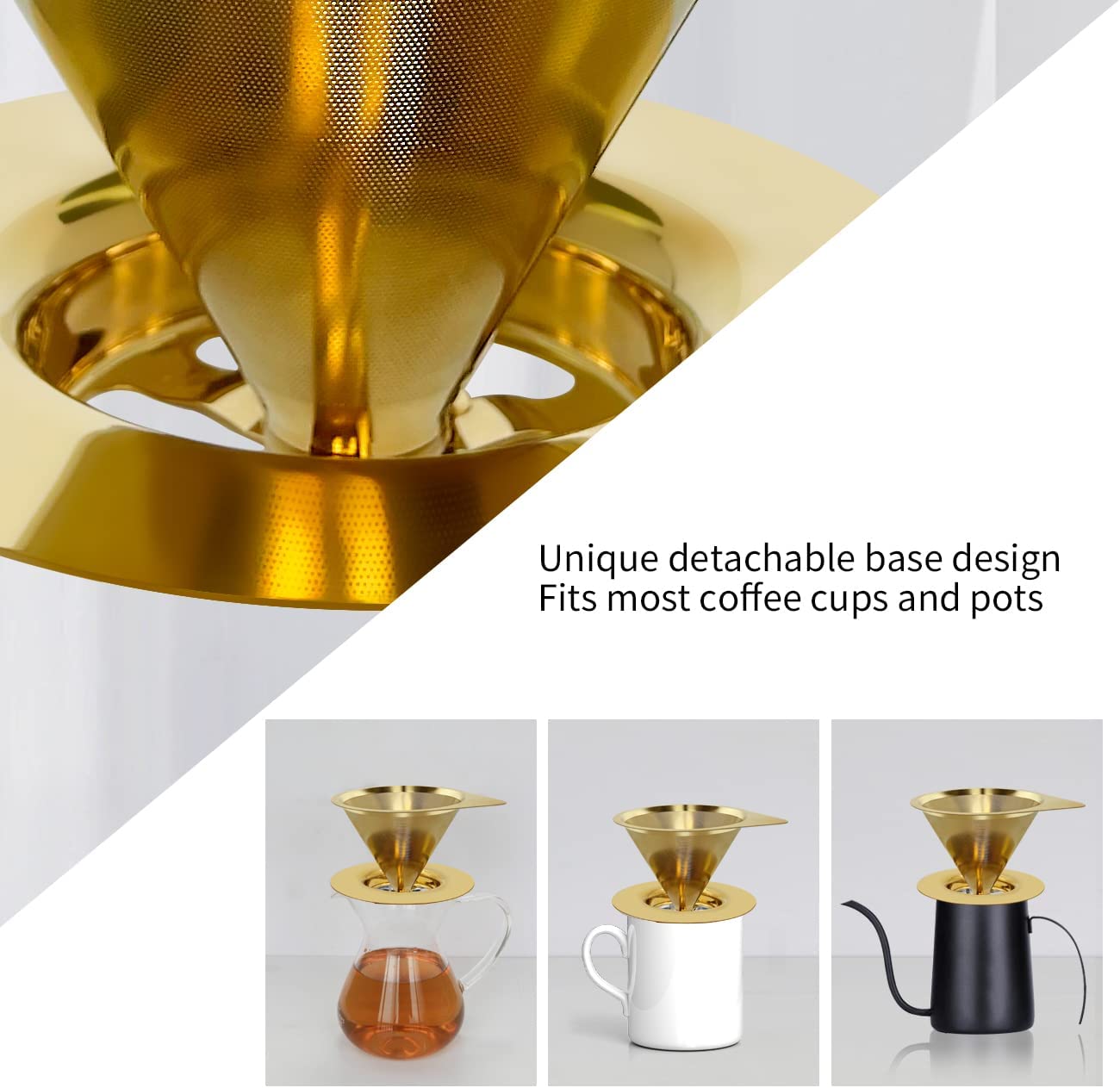 Pour Over Coffee Dripper Edelstahl Slow Drip Kaffeefilter Metallkegel Papierlos wiederverwendbar 