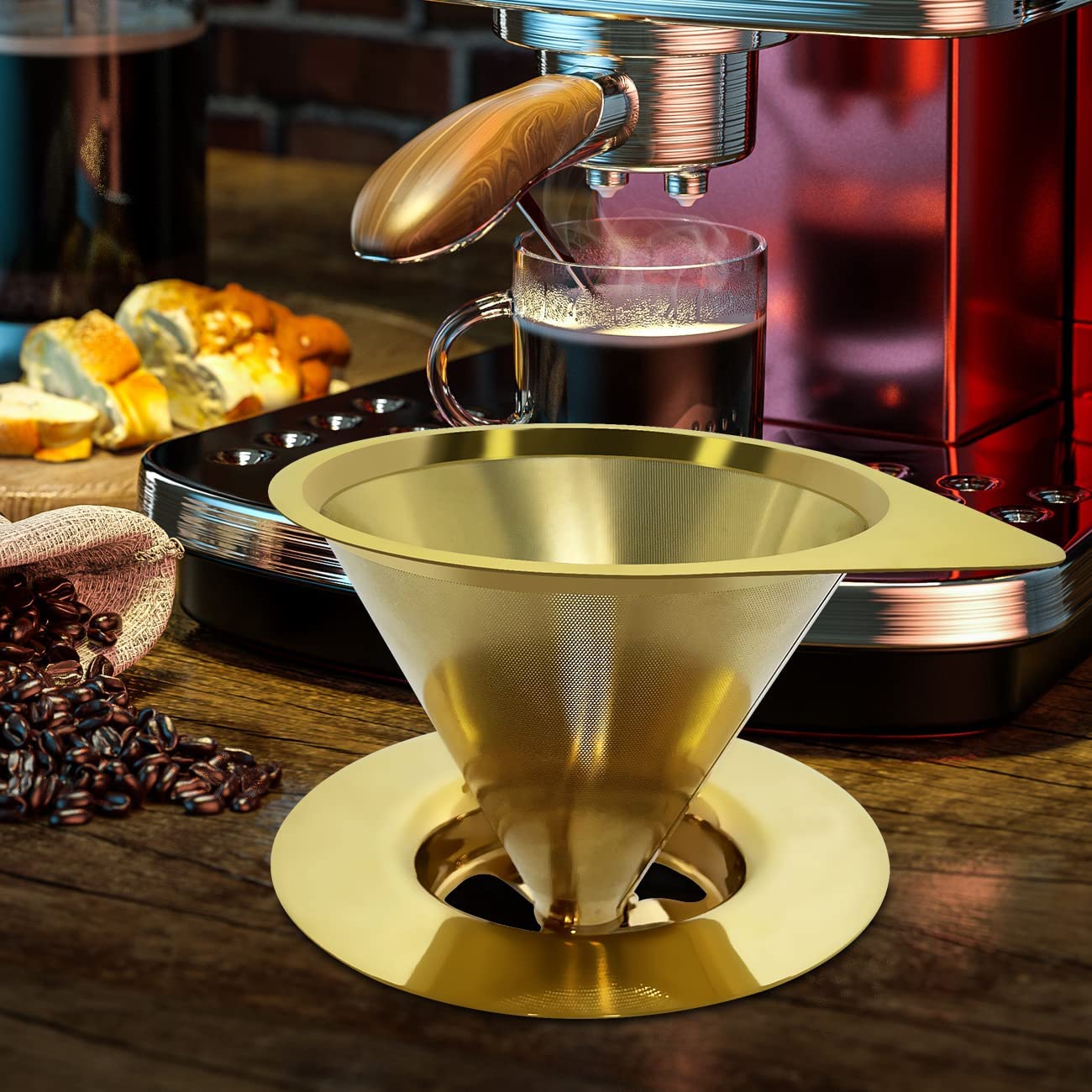 Pour Over Coffee Dripper Edelstahl Slow Drip Kaffeefilter Metallkegel Papierlos wiederverwendbar 