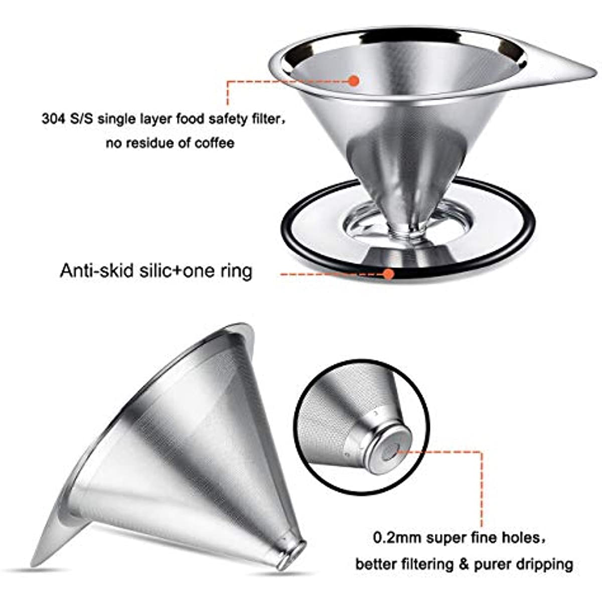 Pour Over Coffee Dripper Edelstahl Slow Drip Kaffeefilter Metallkegel Papierlos wiederverwendbar 